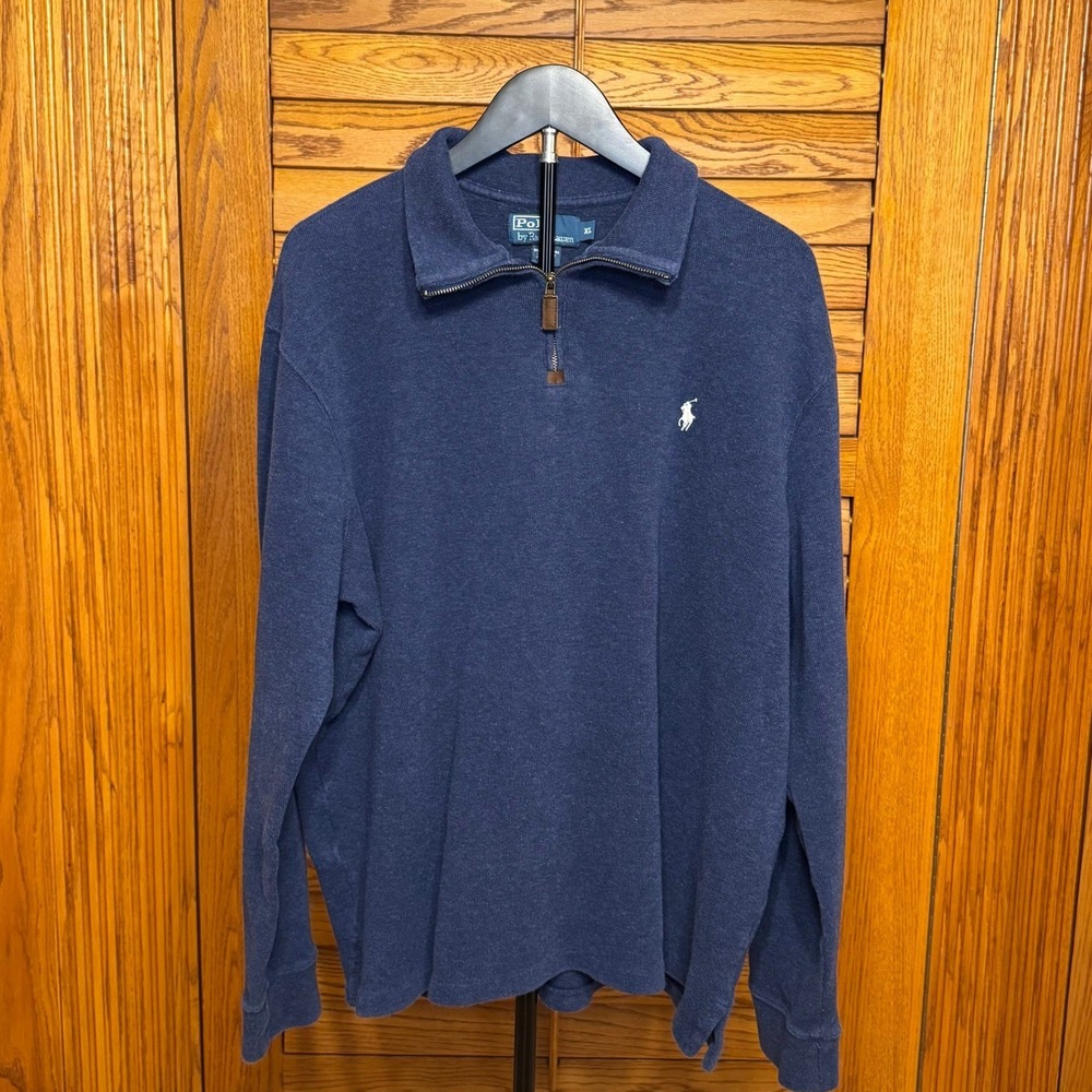 Polo Ralph Lauren Mens XL Blue Heather Cotton Quarter Zip Pullover Sweater